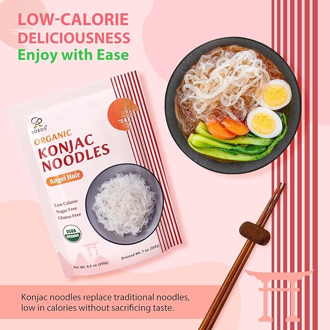 Soeos Konjac Noodles, Organic Shirataki Noodle, Low Calorie, Keto and Paleo Friendly, 3 Variety Noodles, 52.8 Ounce (Pack of 6)