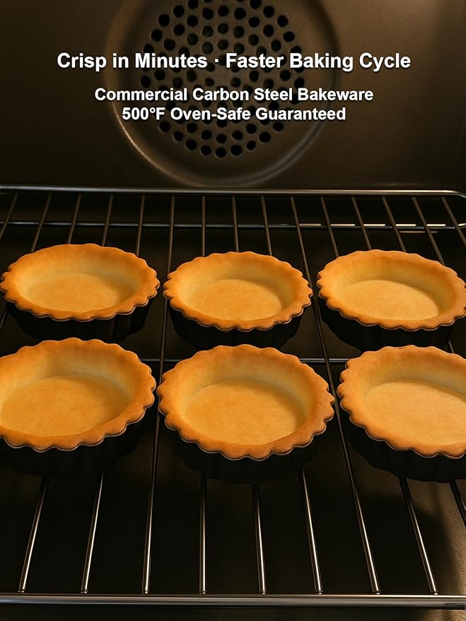 Yamteck 4 Inch Mini Quiche Pans Black 6 Pack. Egg Tart Molds w/Removable Bottom, Non-Stick Coating, Rugged Carbon Steel for Small Tart Quiche Pie Making. Gift for Women Christmas Thanksgiving Festival