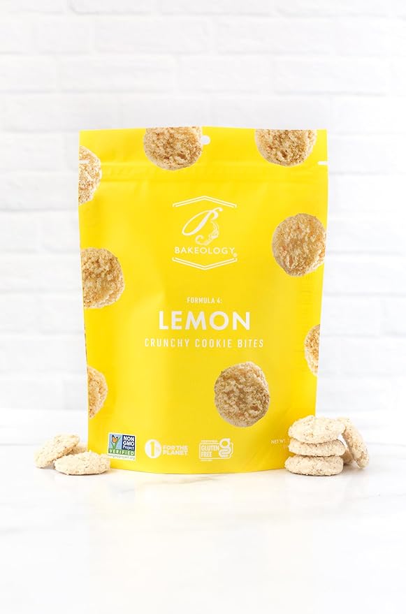 Bakeology Gluten Free Cookies - Lemon Crunchy Mini Vegan Lemon Cookies - Gluten Free Dairy Free Snacks - Enjoy Plant Based Dessert Sweets - Made with Coconut Oil and Pure Ingredients