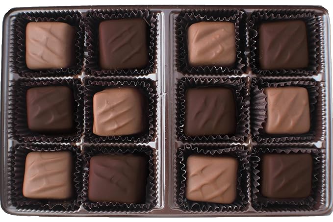 Vermont Nut Free Chocolates Boxed Chocolate Caramels (Assorted Chocolate) 12-Piece, Nut-Free, Egg-Free, Kosher