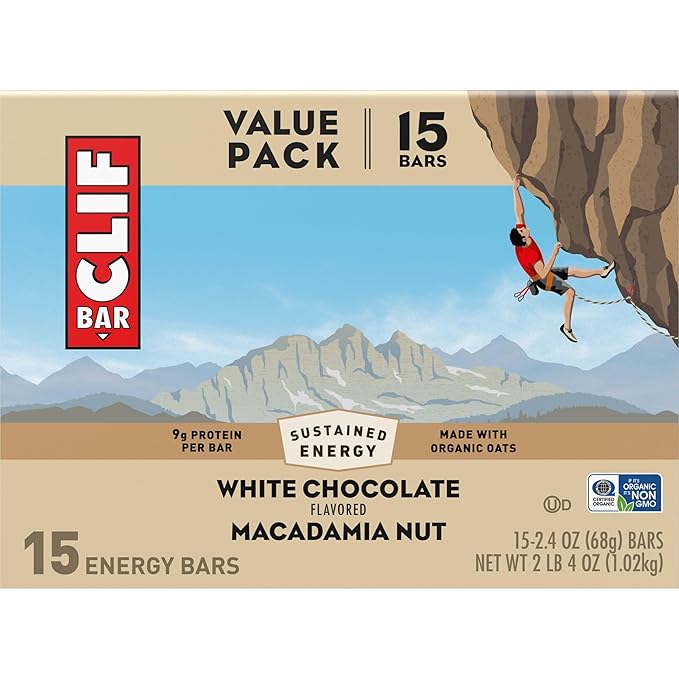 CLIF BAR - Energy Protein Bars - White Chocolate Macadamia Nut - Made with Organic Oats - Energy Bars - Non-GMO - (15 Pack)