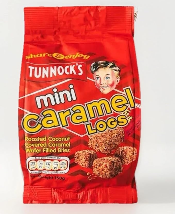Tunnocks Mini Caramel wafer biscuits logs 5oz, covered with Roasted Coconut Wafer Bites, 150g