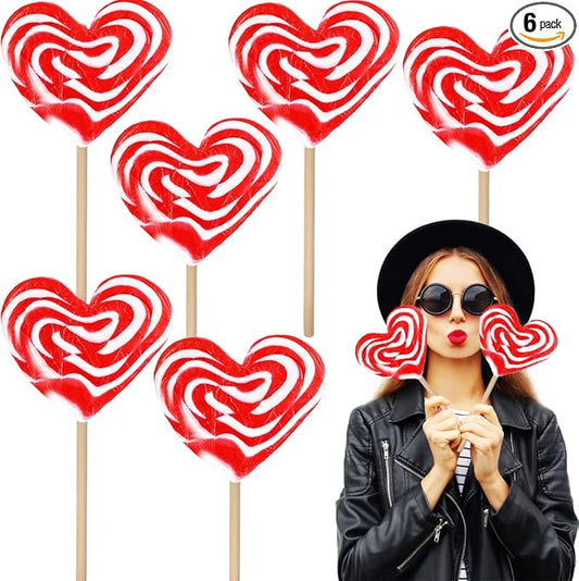 Fruidles Six-Pack 80-Gram Jumbo Heart Swirl Lollipop Red and White Heart Design, Individually Wrapped,