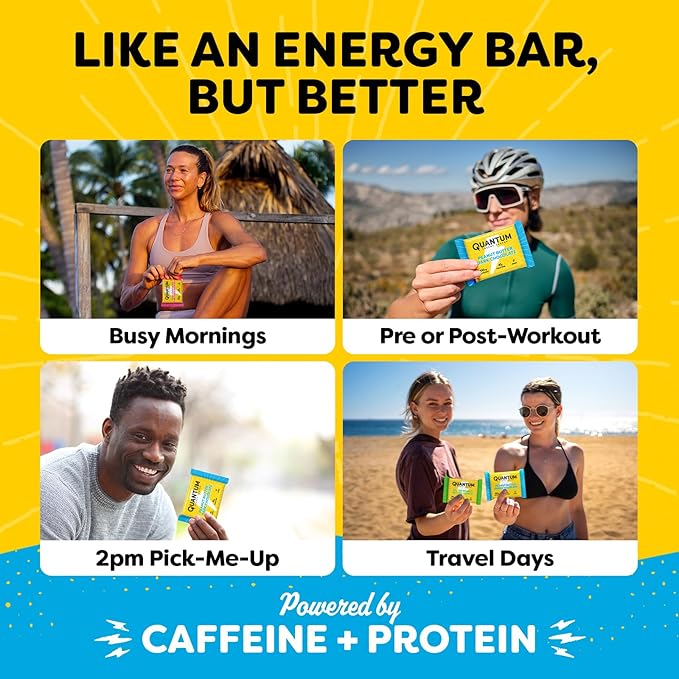 Quantum Energy Square: Energy Bar with Caffeine & 10g Protein. Delicious Healthy Snack On The Go. (Vegan, Gluten-free, Soy-free, Dairy-free) (Variety 8-Pack)