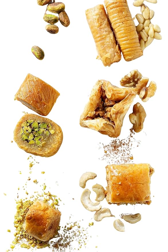 Cedar Pastries Assorted Mediterranean Baklava 33-Piece Large Box – Pistachio, Cashew & Walnut Bitesize Treats | Kosher & Halal Certified