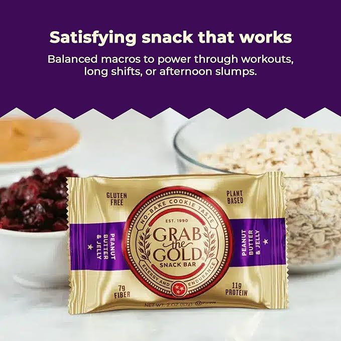 Grab The Gold Cranberries Peanut Butter & Jelly Protein Snack Bars | 11g Plant-Based Protein Bars with Organic Oats, Whole Food Nutrition | Gluten-Free, Vegan, High-Fiber | 14 Bars Amazon Exclusive