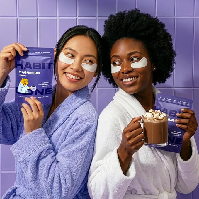 HABIT ONE Nighttime Mushroom Cocoa with Magnesium Glycinate, Ashwagandha & Reishi - Adaptogens Blend - Zinc, L-Theanine, L-Glycine, Chamomile, Jujube & Cinnamon - Made in USA - 30 Servings