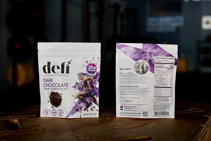 DEFI Dark Chocolate Crispy Superfood High-Protein Bites – 26g of Protein per Serving, Gluten-Free, Non-GMO, Kosher – Ideal On-the-Go Snack for Active Lifestyles