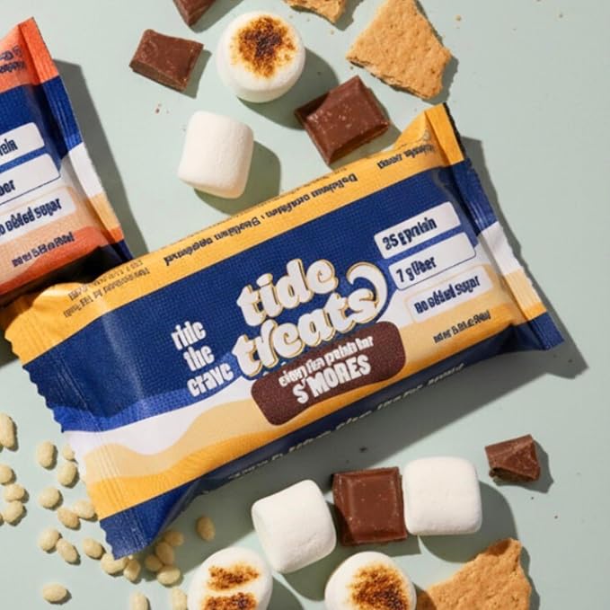Crispy Rice Protein Treat Bar | 25 g Protein, Low Sugar, Clean Ingredients, 7 g Fiber, Gluten Free | High Protein Snack for On-the-Go, Post-Workout or Dessert Cravings | 8 Count (S'mores)