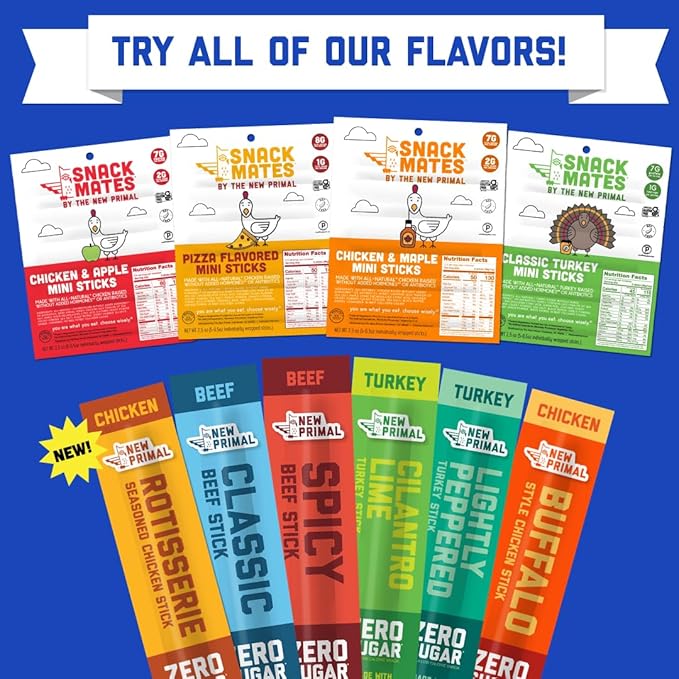 New Primal Lightly Peppered Turkey Sticks, Keto, Gluten Free Healthy Snacks, Sugar Free Low Carb High Protein, Jerky Meat Stick, 7g Protein, 20 Ct