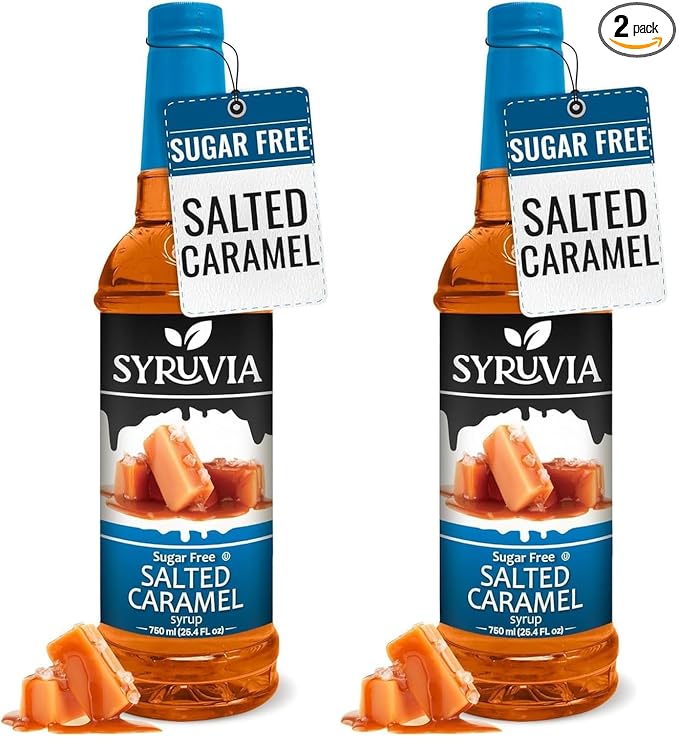 Syruvia Sugar Free Coffee Syrup, Salted Caramel Flavored Syrup for Drinks, Lattes, and Desserts – 25.4 fl oz, (Pack of 2)