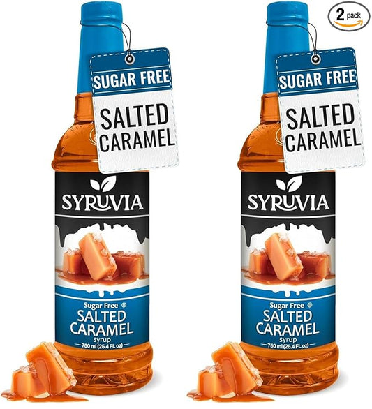 Syruvia Sugar Free Coffee Syrup, Salted Caramel Flavored Syrup for Drinks, Lattes, and Desserts – 25.4 fl oz, (Pack of 2)