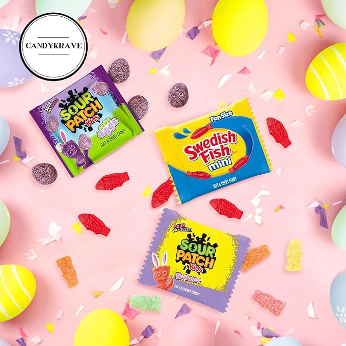Assorted Easter Special - SourPatch Sour Eggs + Mini SwidishFish - 2 lbs Individually Wrapped Sweet & Sour Candy Pack - Delicious Gummy Candy for Easter, Valentines Day, Pinata, Birthdays & Pantry