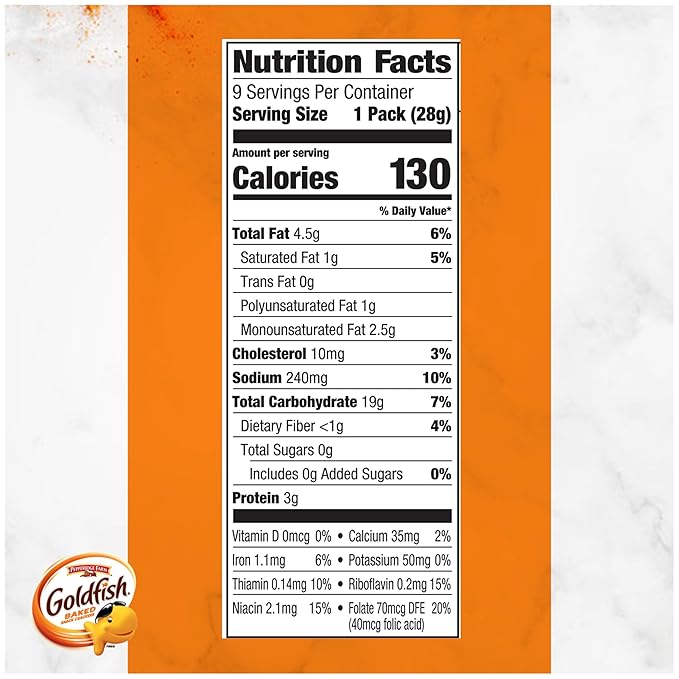 Goldfish Cheddar Cheese Crackers, Baked Snack Crackers, 1 oz On-the-Go Snack Packs, 9 Count Tray