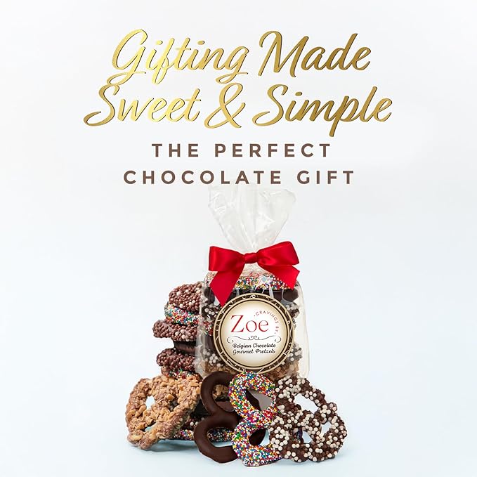 CRAVINGS BY ZOE Mothers Day Chocolate Covered Pretzels Gift Bag 8 oz | Gourmet Kosher Milk & Dark Belgian Chocolate Candy Food Gift Box Basket | Birthday, Get Well, Thank You, Men Women Mom Dad Her