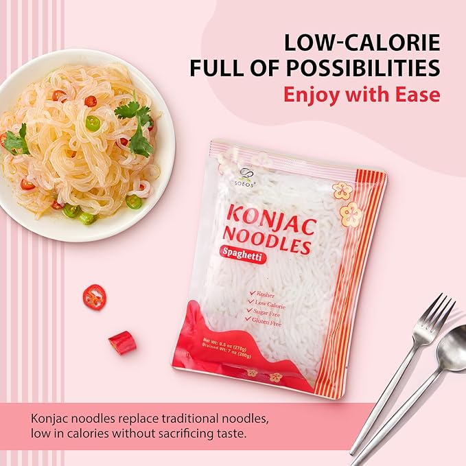 Soeos Konjac Noodles, Spaghetti, 9.5oz (270g), 6 Packs, Kosher, Sugar Free, Gluten Free, Low Calorie, Low Carb Pasta, Shirataki Noodle