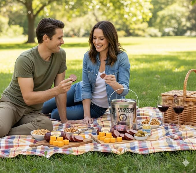 Dan the Sausageman Signature Gifts: Ready-to-Serve Gourmet Snack Basket | Premium Beef Summer Sausage and Cheese (Perfect Palate)
