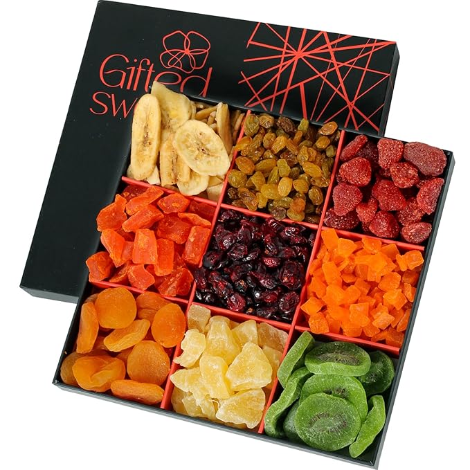 Dried Fruit Gift Basket - 9 Sectional - Tropical Arrangement - Gourmet Snack Box for Birthday, Anniversary, Corporate Gifting, Sympathy, Care Package, Get Well Gift