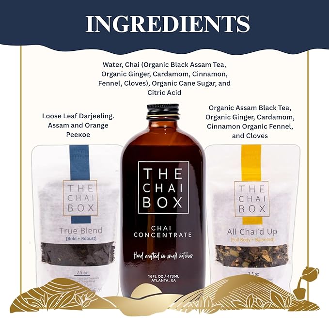 The Chai Box Loose Leaf Tea + Chocolate Bourbon Biscuits Gift Set | Tea Gift Box with Loose Leaf, Sweetened Chai Concentrate & Gourmet Biscuits (3 Pack) | The Perfect Pairing of Gourmet Tea and Biscuits for a Truly Memorable Gift