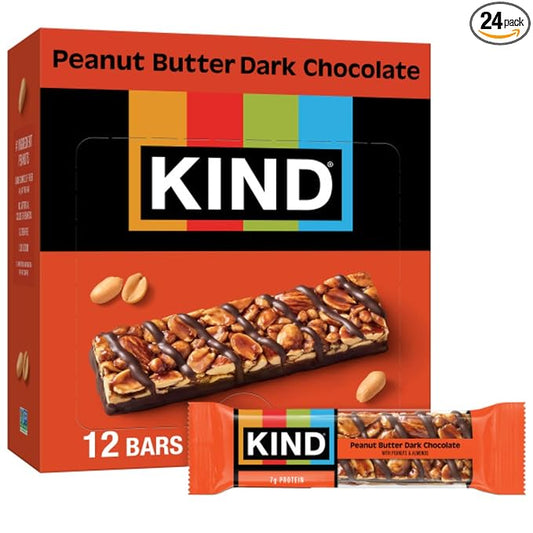 KIND Nut Bars, Peanut Butter Dark Chocolate, Healthy Snacks, Gluten Free, 8g Protein, 24 Count
