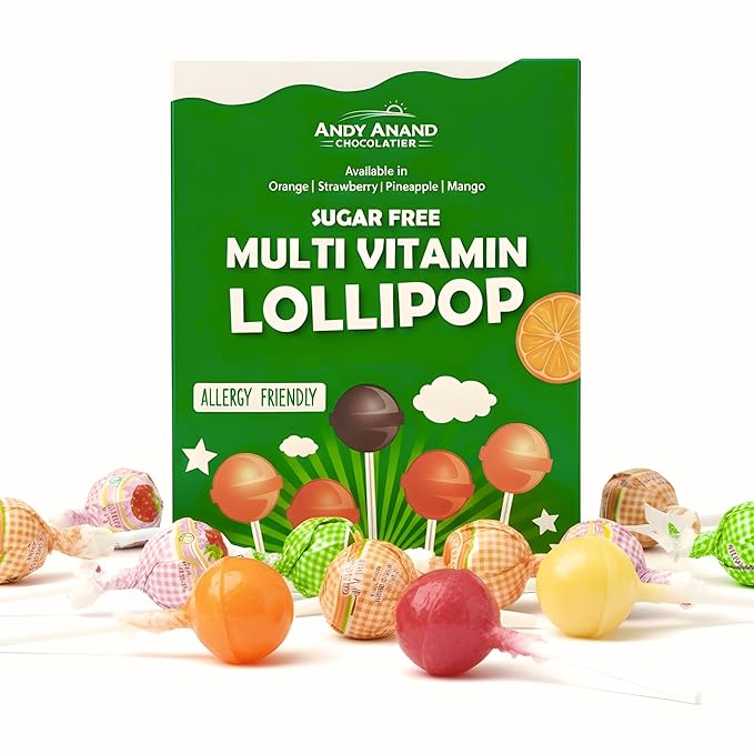Andy Anand Sugar Free Lollipops, 29 Count, Keto & Diabetic Friendly Candy, Vegan, Gluten Free, Dye-Free, Natural Fruit Flavors, Clean Teeth Pops Fight Cavities, 8.8 Oz Bag for Kids & Adults