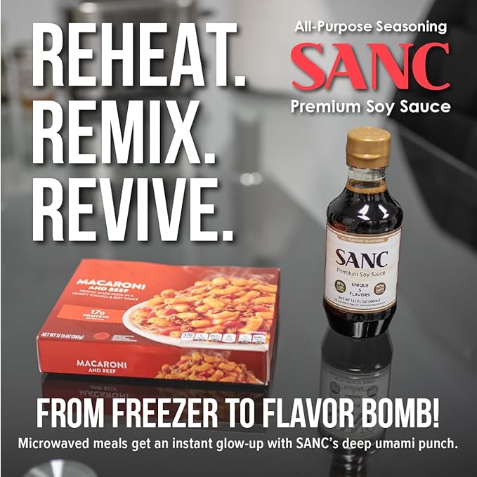 SANC All Purpose Korean Soy Sauce, 12.2 Fl Oz (Pack of 1) – Less-Sodium Salt Substitute, NON-GMO Bean, No Artificial Additives, Naturally Brewed Soy Sauce with Music Fermentation