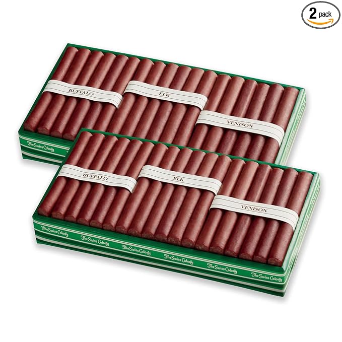 2 Holiday Gift Boxes - The Swiss Colony Wild Game Meat Sticks Gift Box - Includes Exotic Meats: Buffalo, Elk, and Venison Blended with Pork and Beef, Package for Men