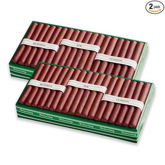2 Holiday Gift Boxes - The Swiss Colony Wild Game Meat Sticks Gift Box - Includes Exotic Meats: Buffalo, Elk, and Venison Blended with Pork and Beef, Package for Men