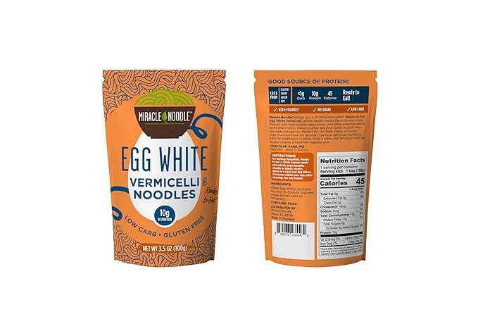 Miracle Noodle Egg White Pasta Variety Pack, 3.5 Oz (Pack of 6), Spaghetti, Vermicelli, Ready to Eat Egg White Noodles, 10g Protein, 45 Calories, 1g Net Carbs Per Serving, High Protein, Keto, Gluten-Free