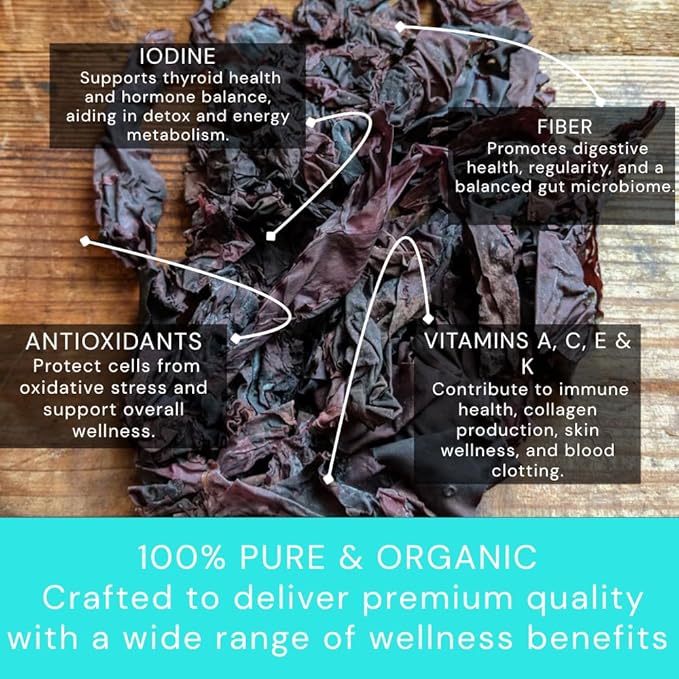 Ocean’s Balance Organic Dulse Whole Leaf – Atlantic Seaweed Snack & Cooking Ingredient,Soup Topping Seaweed,Seaweed For Ramen&Salad – Iron & B12 – Vegan, Paleo, Gluten-Free – 1 lb Bag