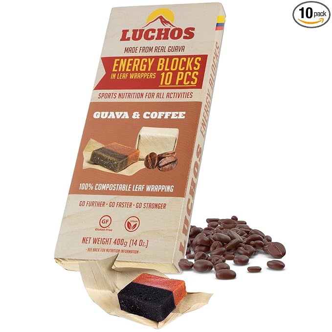 LUCHOS Energy Blocks - Guava & Coffee, 10 x 400 g | Colombian On-the-Go Sports Nutrition for Running, Cycling & Hiking | A Natural Alternative to Bars & Gels | Vegan, Gluten Free & Easy to Digest