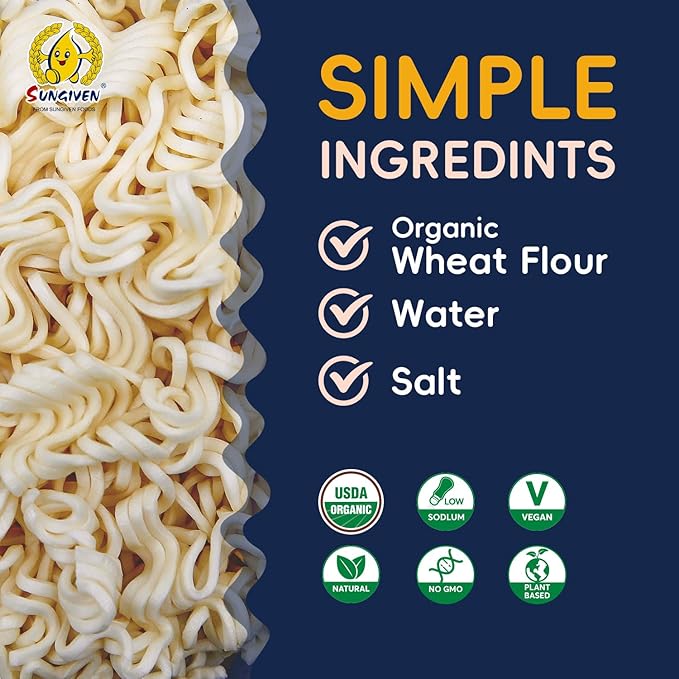 SUNGIVEN Organic Ramen Noodles Healthy Low Sodium Ready in 3 Minutes Non-Fried Instant No Additives or Preservatives 2.46 OZ (Pack of 20) 49.38 Oz