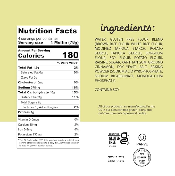 Katz Gluten Free English Muffin Vegan Variety Pack | 2 x Plain, 2 x Cinnamon Raisin | Dairy, Nut and Gluten Free | Kosher (4 Muffins per Pack)