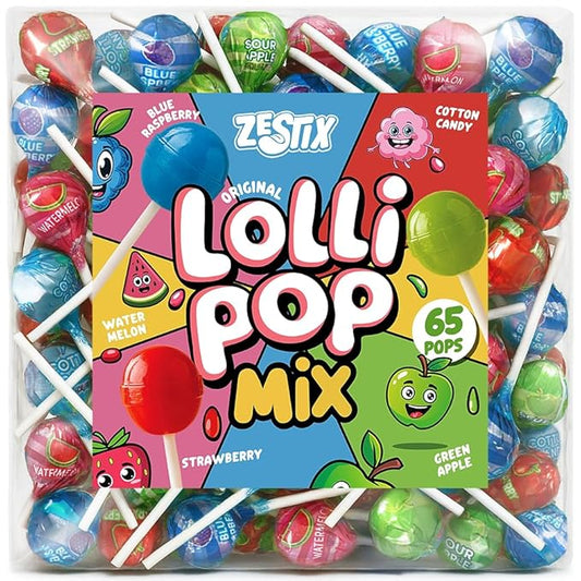 Original Lollipops Mix – 65 Count Bulk Candy Pack – Assorted Fruity Flavors, Individually Wrapped – Perfect for Parties, Birthdays, Parades & Kids Events