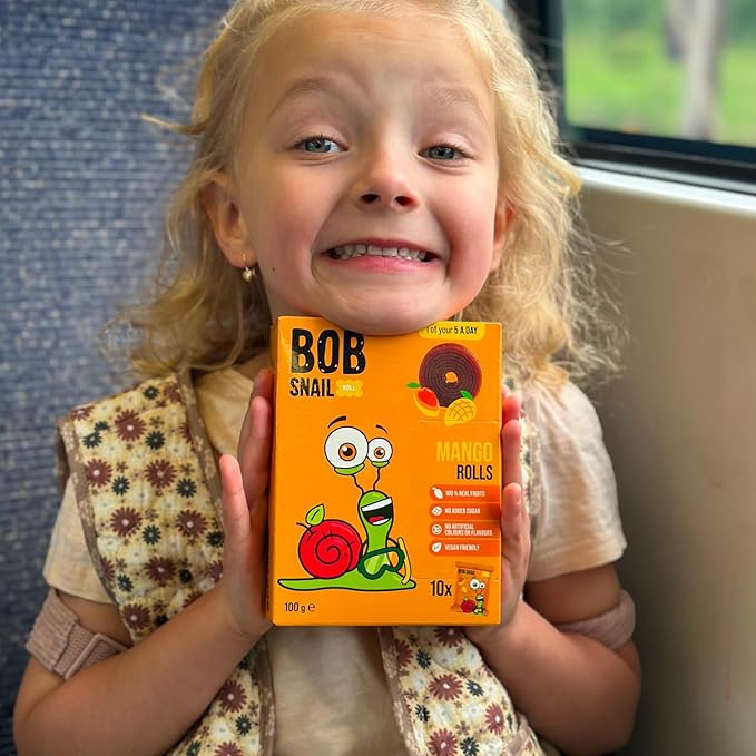 Bob Snail Fruit Roll Ups – 50 Natural Fruit Snacks (Mango & Sour Cherry), Vegan, No Added Sugar, Healthy On-the-Go Pack, 500g
