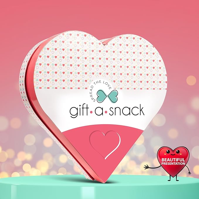 Gift A Snack - Valentines Day Heart Shape Snack Box Variety Pack Care Package + Greeting Card (40 Count) Birthday Sweet Treats Gift Basket, Candies Chips - Office Food Assortments