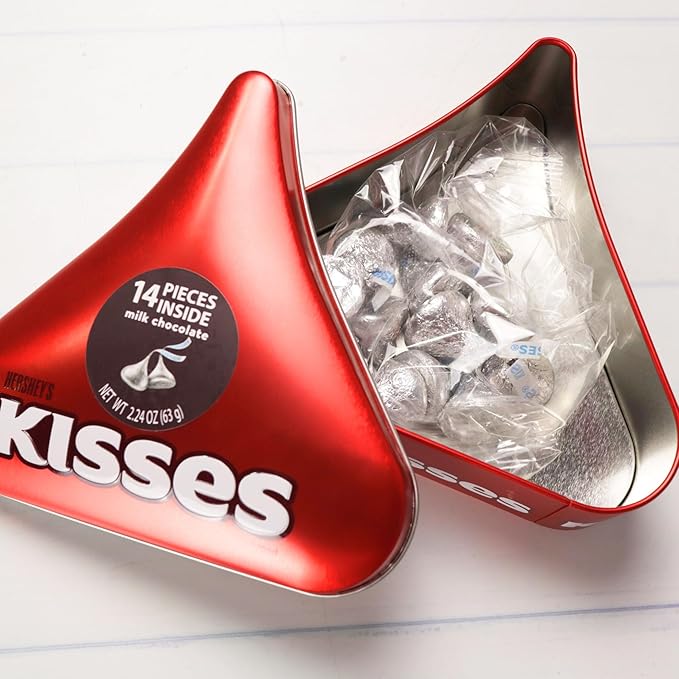 Valentine's Hershey Kisses Gift Box, 14 Milk Chocolate Candies Inside, Reusable Tin, 2.24 Ounces