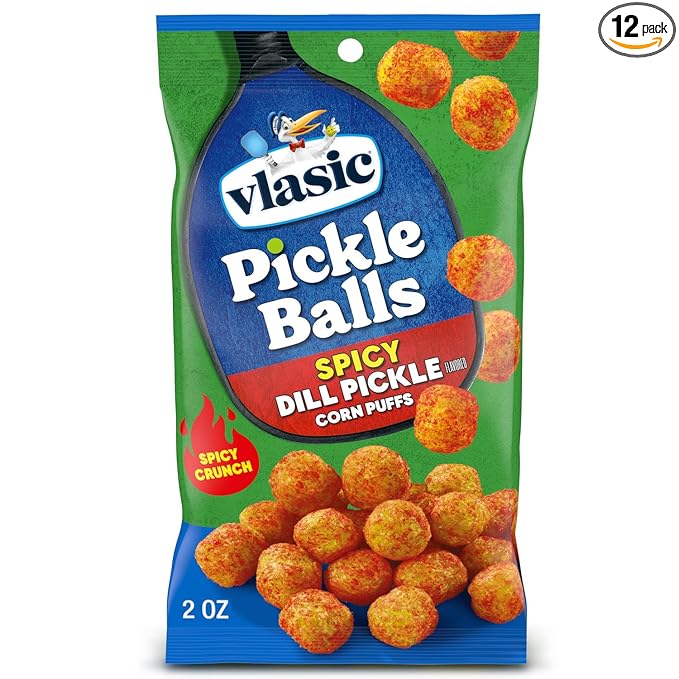 Vlasic Pickle Balls, Spicy Dill Pickle Flavored Corn Puffs, 2 oz. (Pack of 12)