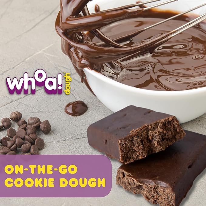 Whoa Dough Edible Cookie Dough Bars- Certified Non-GMO, Kosher and Gluten Free Bars - Healthy Snack Foods - Plant Based Snacks Made With Real Ingredients - Brownie Batter Cookie Dough - 10 Pack
