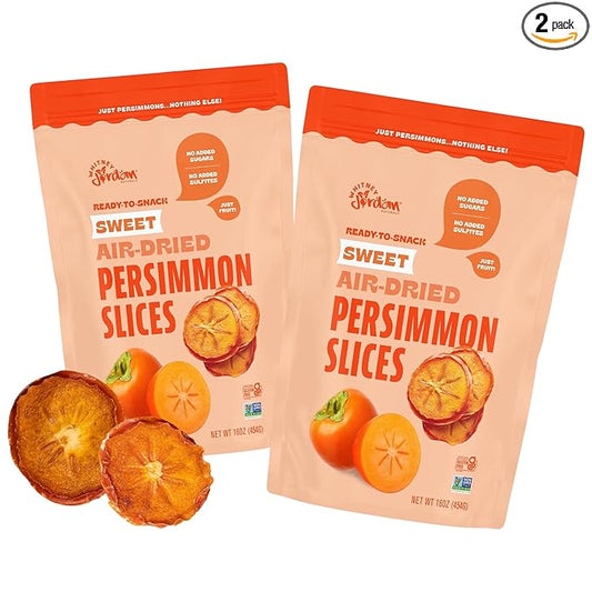 Whitney Jordan Naturals Air-Dried Persimmon Slices 16 Oz, Pack of 2 - Dried Fruit Snack Made from Real Persimmons - No Sugar Added, Gluten-Free, Vegan, Chewy Real Fruit for Clean Snacking