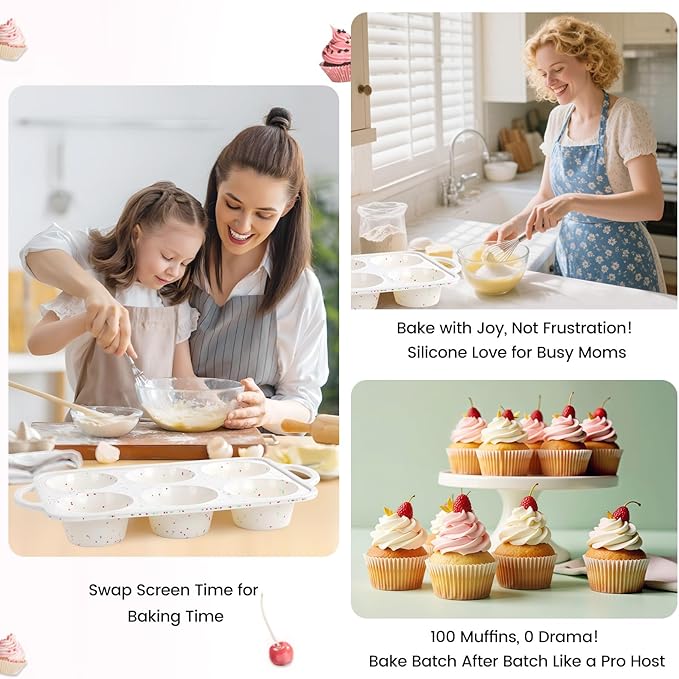 Fimary Silicone Jumbo Muffin Pan with Metal Frame, Non Stick Food Grade Silicone Large Muffin Pan Set of 2, with Handles 6 Cup,BPA-Free and Dishwasher Safe, Jumbo Cupcake Pans
