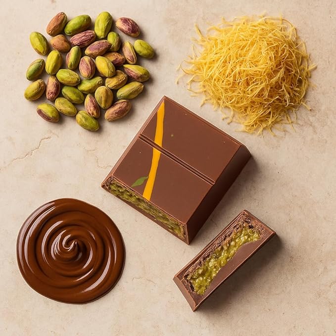 UniqBite Dubai Chocolate Bar Pistachio, Crunchy Loaded Viral Knafeh Chocolate Bar with Pistachio Cream and Kataifi (3.5 Ounces)