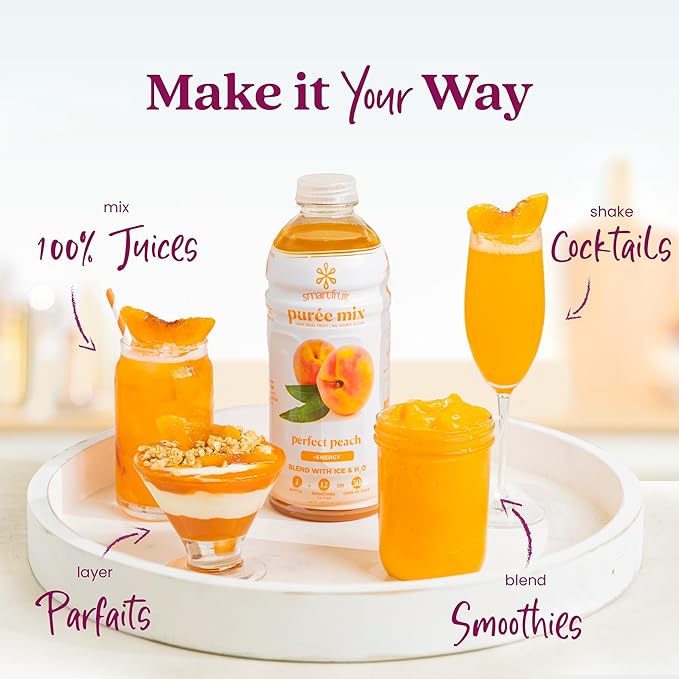 Smartfruit Perfect Peach + Energy – 100% Real Fruit Purée with Peach, Apple & Pineapple – Great for Smoothies, Juice, Yogurt, Cocktails, Teas – High in Niacin & Vitamin A, B6, B12 – 2-Pk, 48oz Each