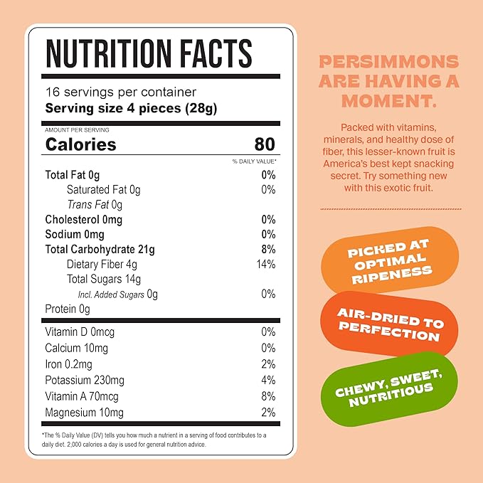 Whitney Jordan Naturals Air-Dried Persimmon Slices 16 Oz, Pack of 2 - Dried Fruit Snack Made from Real Persimmons - No Sugar Added, Gluten-Free, Vegan, Chewy Real Fruit for Clean Snacking