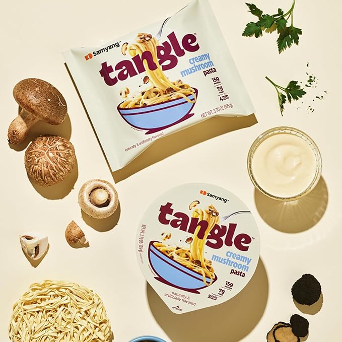 Samyang Tangle Creamy Mushroom Pasta | Instant Pasta | Mukbang | 15g of Protein | Linguine | 7g of Fiber | Chick Pea based | Easy Prep | Convenient | 4 Pack