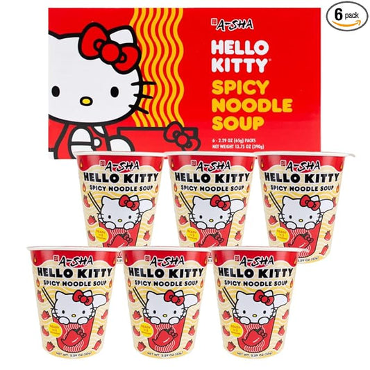 Hello Kitty Instant Ramen Noodle Cup |6 Pack Vegan Spicy Flavor | Premium Microwaveable Ramen Soup Mix, Asian Snacks