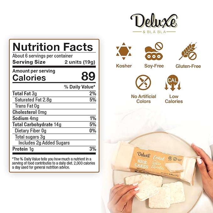 Deluxe & Bla Bla Thin and Crispy Strawberry Yogurt Chocolate Rice Cakes, Kosher Certified Dairy, Gluten Free, Nuts Free Snack Pack Of 3 (Pack of 3, White Chocolate)