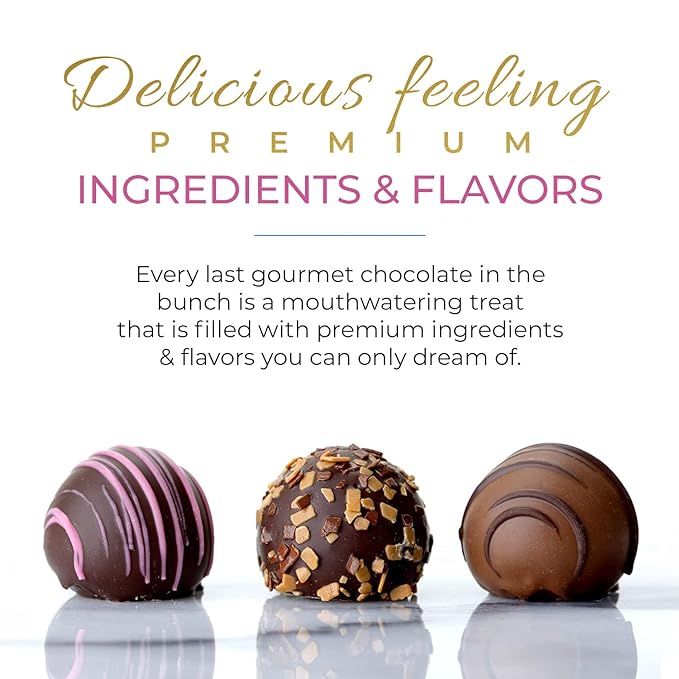 CRAVINGS BY ZOE Valentines Day and Birthday Chocolate Truffles Gift Box | 16 Count | Assorted Gourmet Milk & Dark Chocolate Candy Food Gift Basket Anniversary, Get Well, Holiday, Thank You Men Women Mom Her