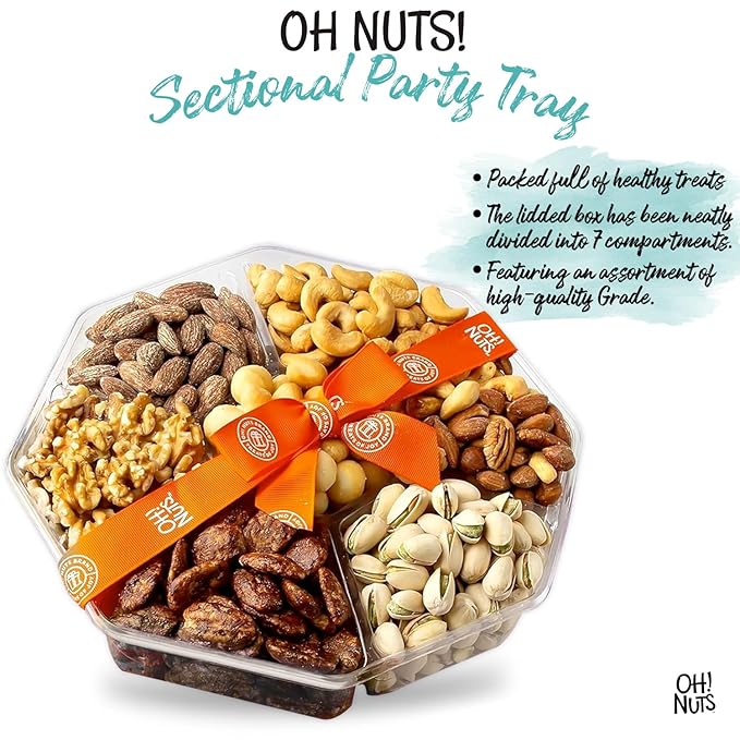 Oh! Nuts 7 Variety Nuts Gift Basket - Healthy Food Assorted Nuts Gifts Baskets - Holiday Gourmet Gift Boxes - Gift Box Ideas for Birthday, Corporate, Men and Women - Large Premium