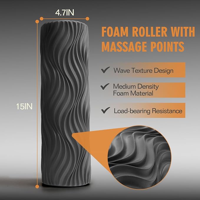 LTHTRADE Foam Roller, Deep Tissue Massage Muscle Roller Back Roller Foam with Wave Texture - Back Pain Relief & Physical Therapy, Fitness Foam Roller for Pilates, Yoga (Grey)